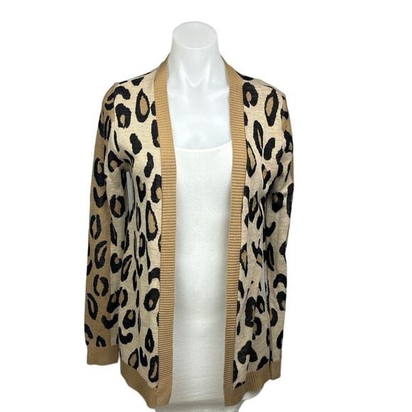 Apt 9 Beige Black Leopard Animal Print Open Front Knit Cardigan Sweater Size M - Picture 1 of 8
